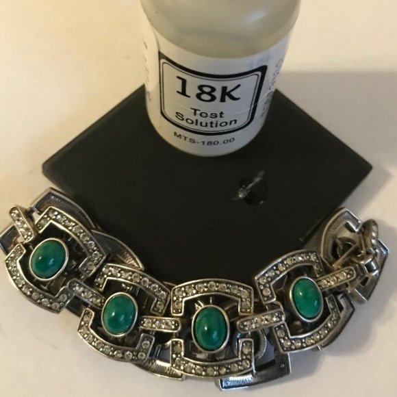 Jenavi Silver Panels Bracelet with Rhinestones and Malachite Cabachons. - Picture 7 of 7